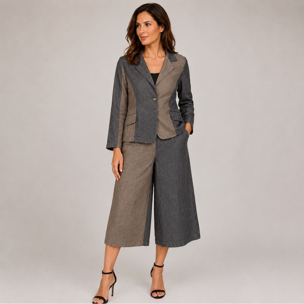 Animale Two-Tone Wide-Leg Culotte Set in Gray and Brown